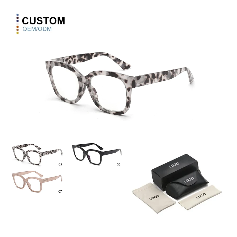 Ladies PC Reading Glasses Square Spring Hinge Blue Light Blocking Oversized Readers