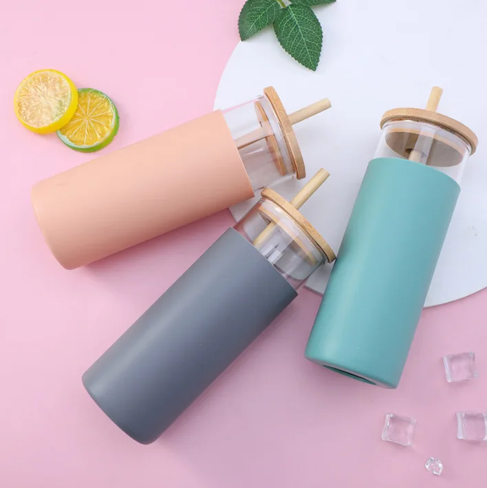 Sustainable Borosilicate Drinking Glass Cup 500ml with Bamboo Lid Espresso Cup Glass