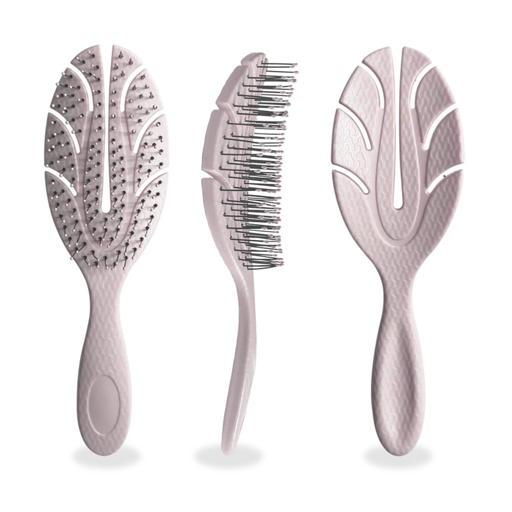 New Design Multicolor Leaf Shape Custom Logo Printing Salon Home Use Soft Nylon Bristles Women Hair Care Brush
