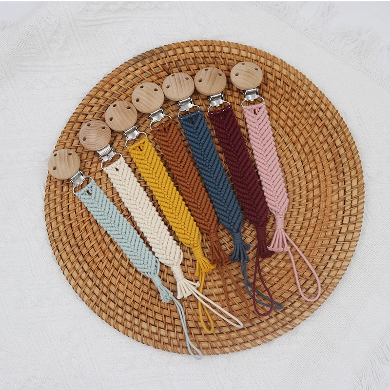 Macrame Baby Pacifier Clip Woven Cotton Rope Pacifier Chain Dummy Clip Nipple Holder Kids Teether Anti-drop
