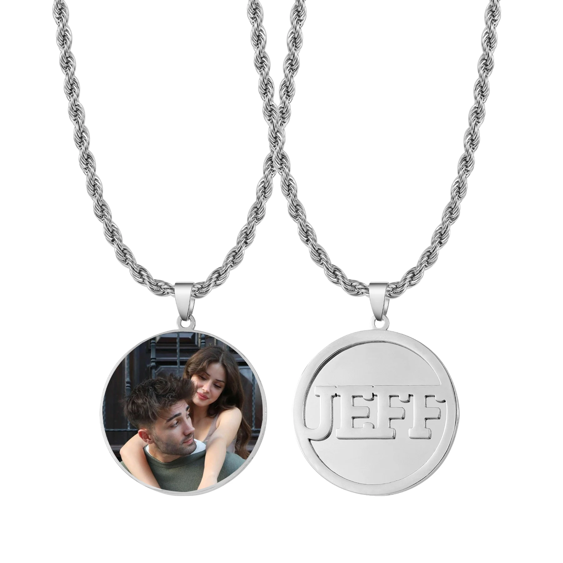 Hip Hop Jewelry Medallions Personalized Picture Pendant Custom Big Circle Photo With Name Necklace For Men Women