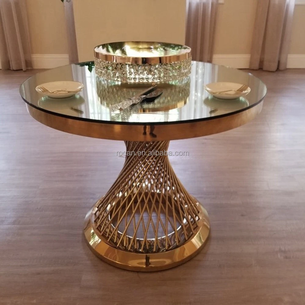 Black Glass Round Gold Cake Table With Wheel Luxurious Spoke Cake Table With Wheel Wedding Decoration