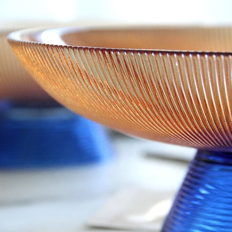 Samyo Custom 7 9 11inches European Luxury Round Home Decoration Colored Glass salad Fruit Bowl Plate with Metalicic Base
