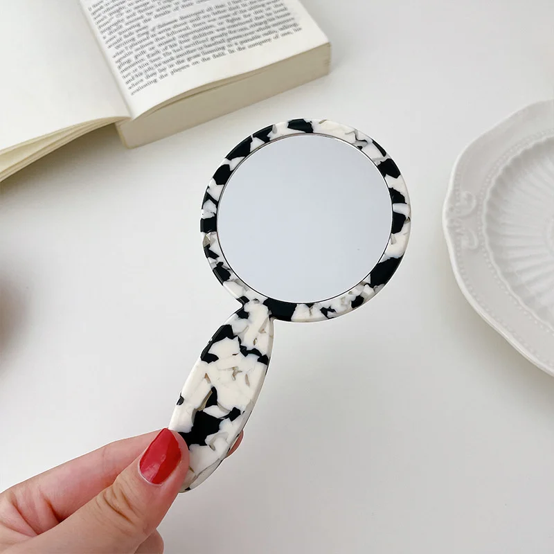 Fashion Retro Acetic Acid Geometric Mirror Lovely Handheld Cosmetic Makeup Mirror Round Beauty Pocket Mirror