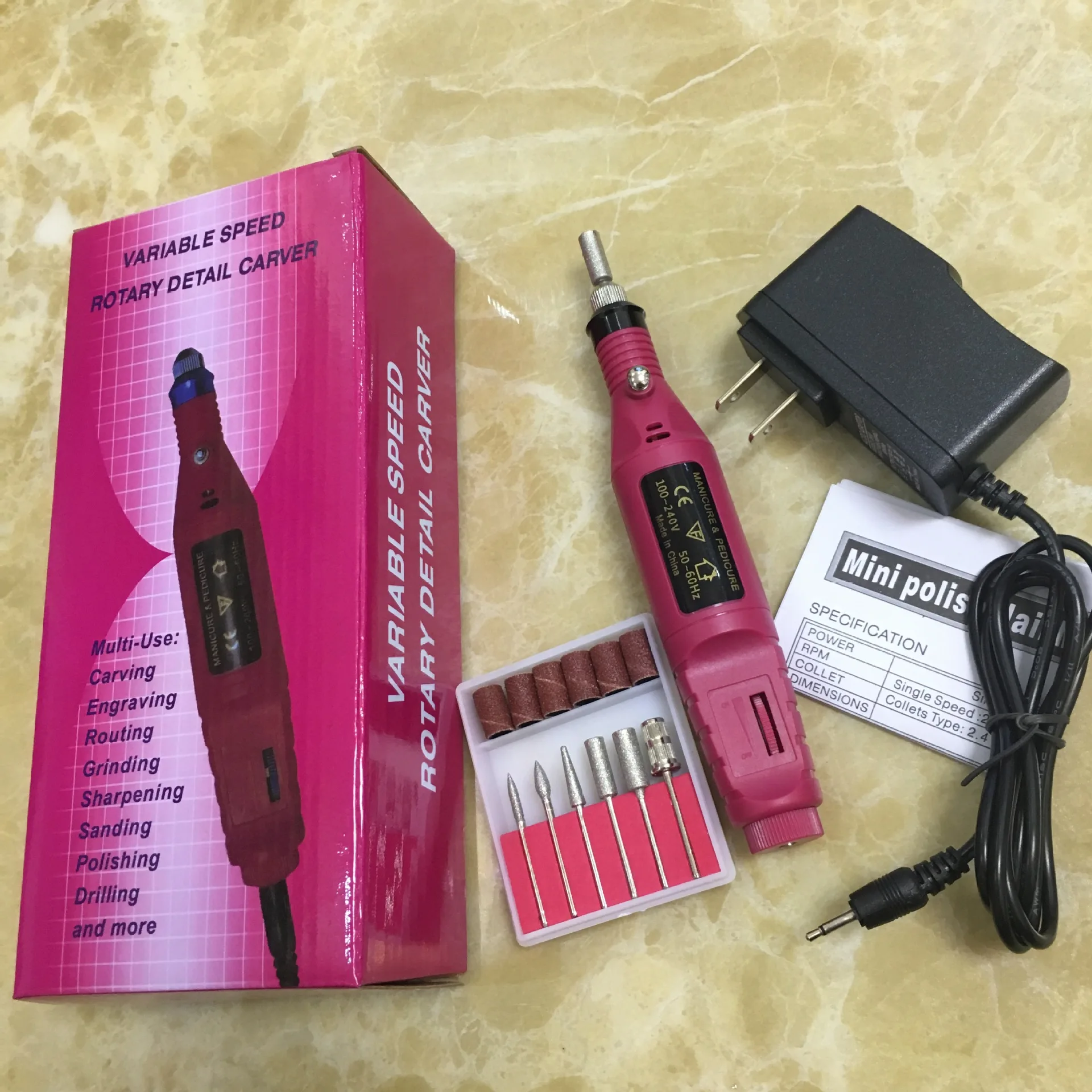 Pen Shape Electric Nail Drill Machine Salon Manicure Nail Art File Polish Tool + 6 Bits