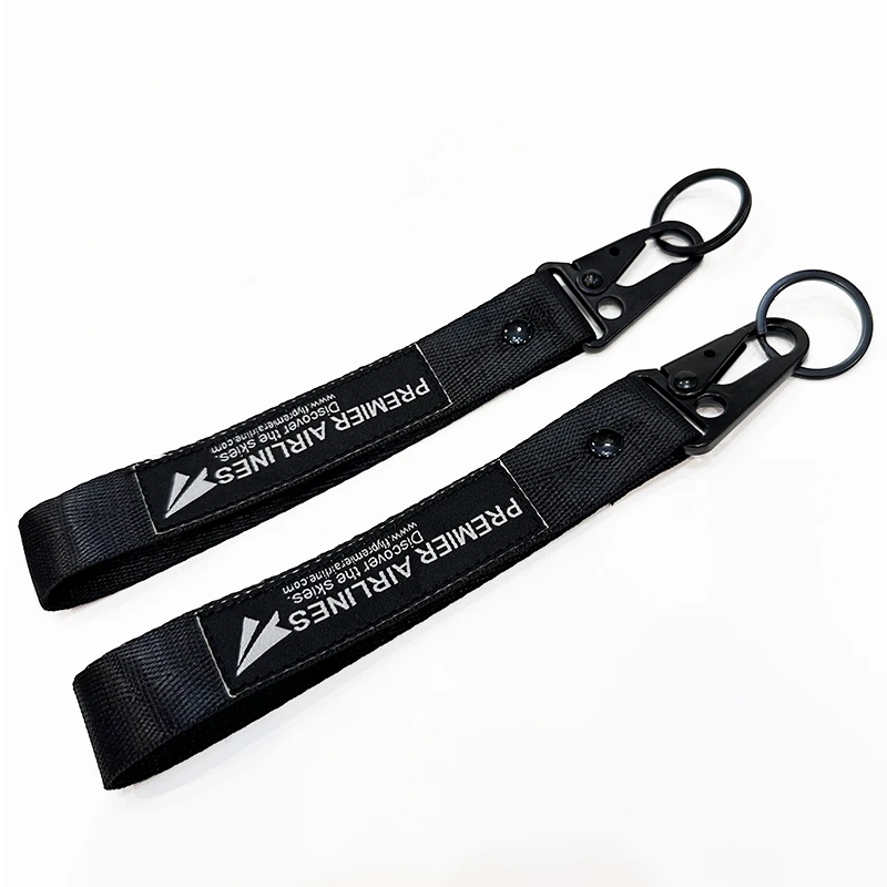 Hot Sale Custom Airlines Keychain Black Eagle Mouth Buckle Carabiner Hand Wrist Lanyard Keychain Strap