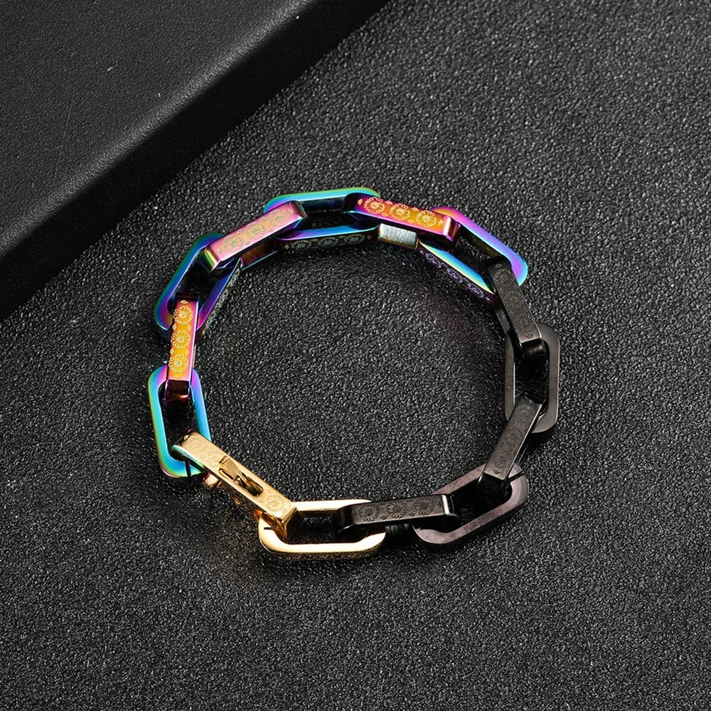 Wholesale Custom Personality Multi Color Daisy Titanium Stainless Steel Chains Fashion Jewelry Bracelets for Men Women