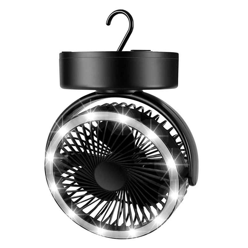 Portable USB Rechargeable Camping Led Fan Lantern For Tent, Hanging Hook Camping Hiking Light with Ceiling Fan