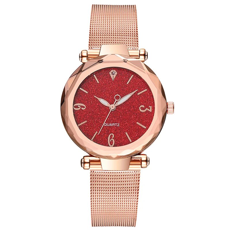 
Rose Gold Mesh Steel Women Watch Top Brand Luxury Starry Sky Dial Lady Wrist Watch Female Clock 
