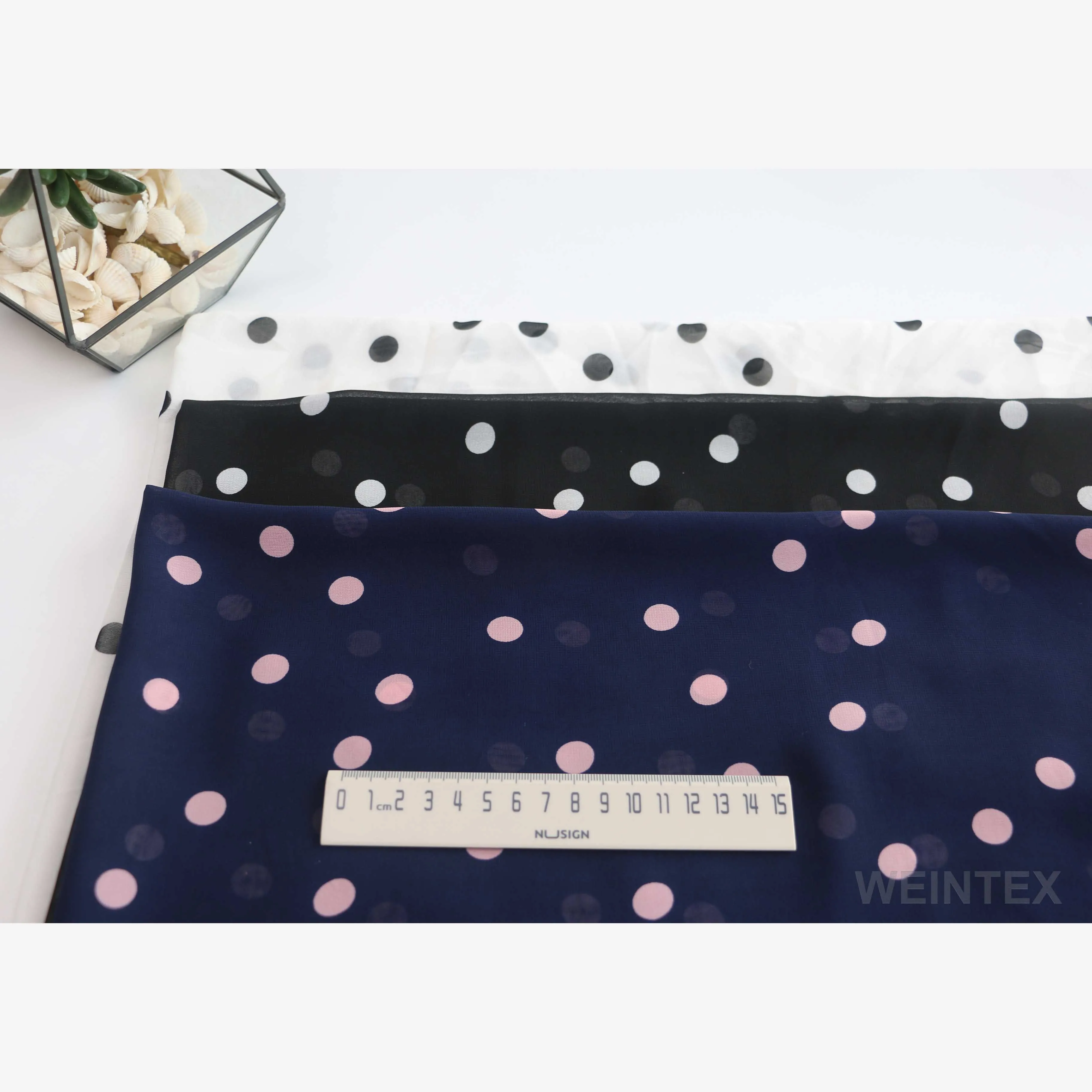 WI-A07 Wholesale high quality fashion polyester 1cm polka dot swiss chiffon fabric price per meter for clothing