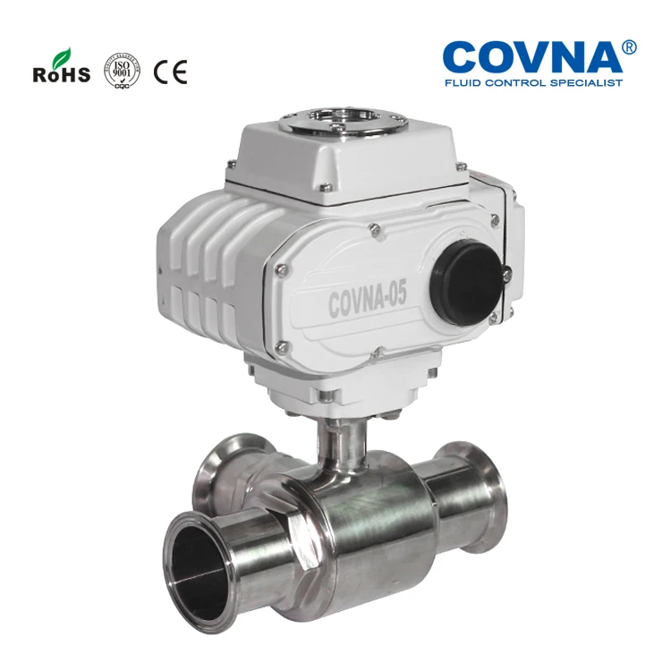 COVNA Electric Actuator Valve 3 Way 24 Volt Ac 220 Ss304 Tri-Clamp Motorized Ball Valve 3 Way  Electric  Ball Valve