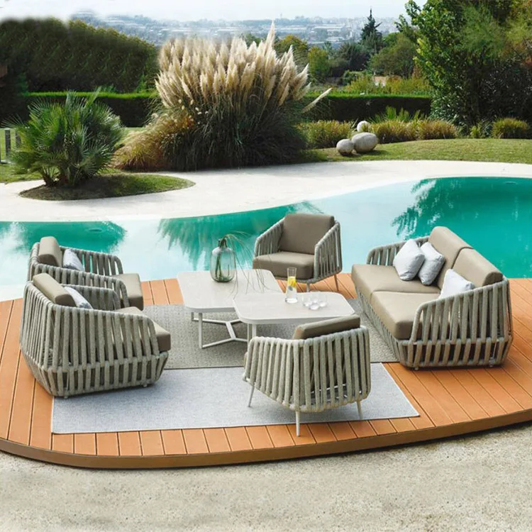 Modern Light Luxury hotel patio Furniture beach wicker and rattan lounge sofa set aluminium Outdoor garden Sofa set