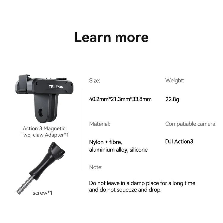 OA TPM T04 Camera Accessories For DJI Action 3 Nylon Aluminium Alloy Magnetic Two Claw Camera Adapter
