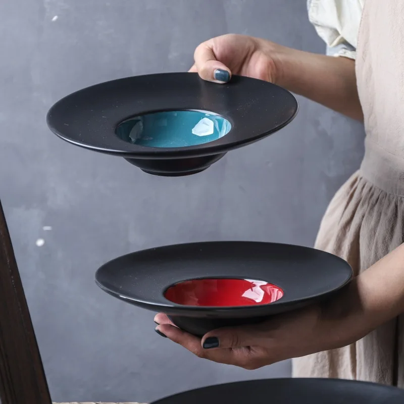 Japanese straw hat plate European ceramic mushroom soup spaghetti plate simple shallow soup Western pasta