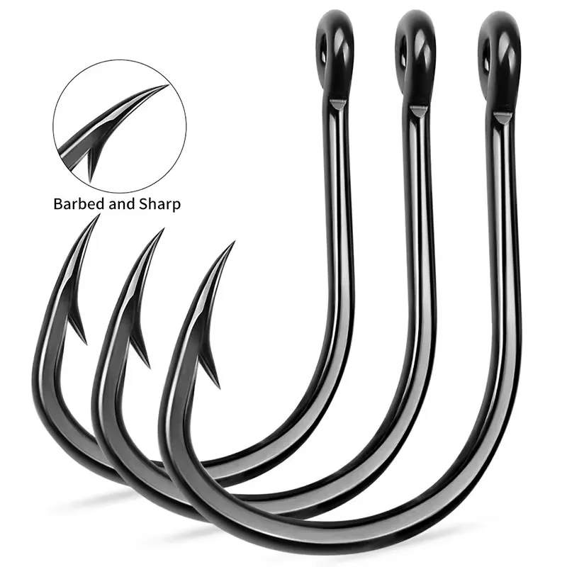 1#-12/0# 10pcs/bag High Carbon Steel Hoodlum Hook Black Nickel Single Fishing Hook Fishing Accessories
