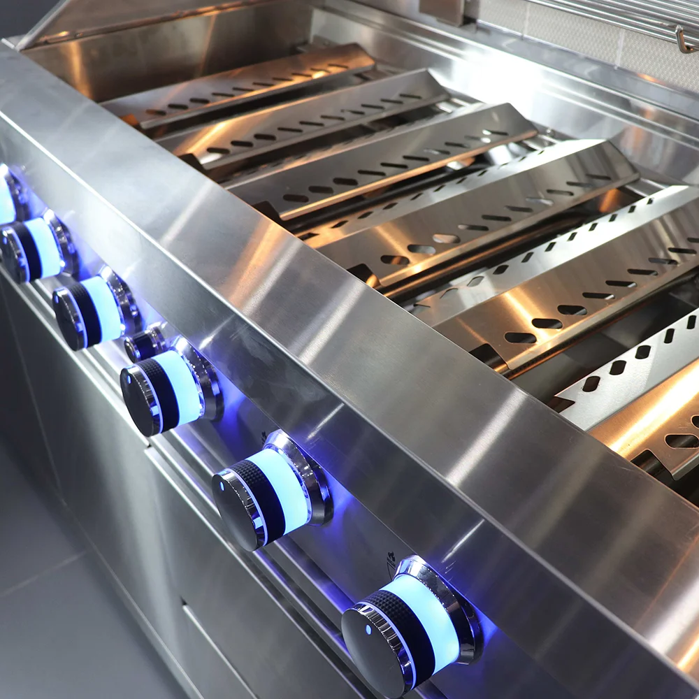 Outdoor BBQ Kitchen Set Stainless Steel 6 Burner Grill With Sink And Refrigerator