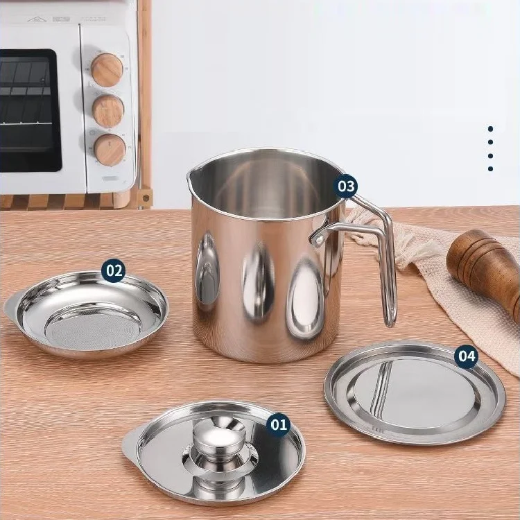 1.3L/1.8L Stainless Steel Oil Filter Pot Kitchenware oil container Frying Oil Strainer