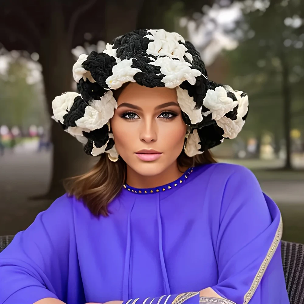 Женская вязаная шапка-ведро с оборками