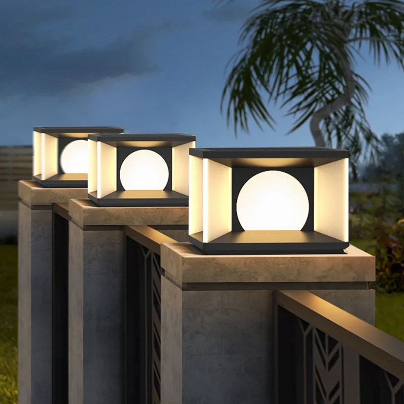 Outdoor pillar headlights, solar courtyard waterproof fence  entrance lights, garden street light post european style