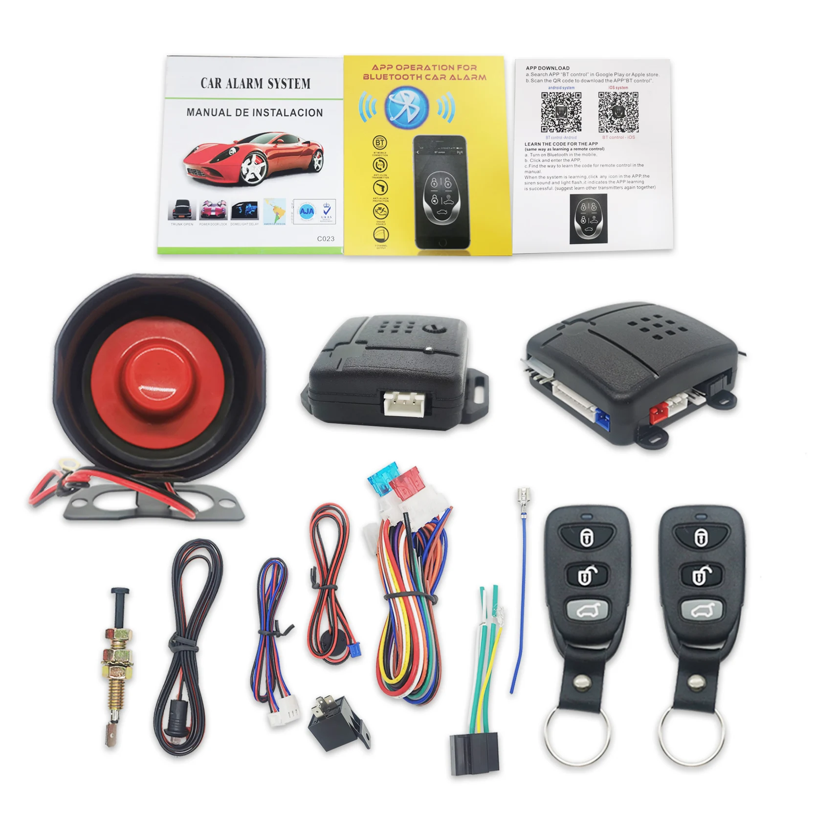 Universal 1-Way Car Alarm Vehicle System Protection Security System Keyless Entry Siren + 2 Remote Control Burglar Alarm