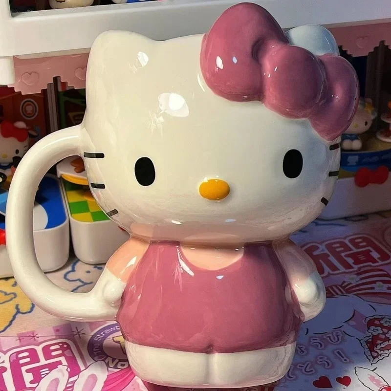 New kt cat sanrios Plush Kawaii Cartoon Cute Dolls Kt bow Tie ceramic mug Anime Plush Toy for Girl kids toys birthday Gift