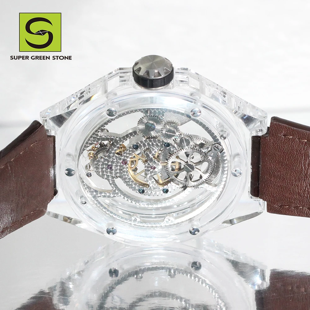 SuperGS Luxury Diamond Watches Custom Leather Strap Wholesale Synthetic Ruby Sapphire Gemstone Watch For Stylish Men