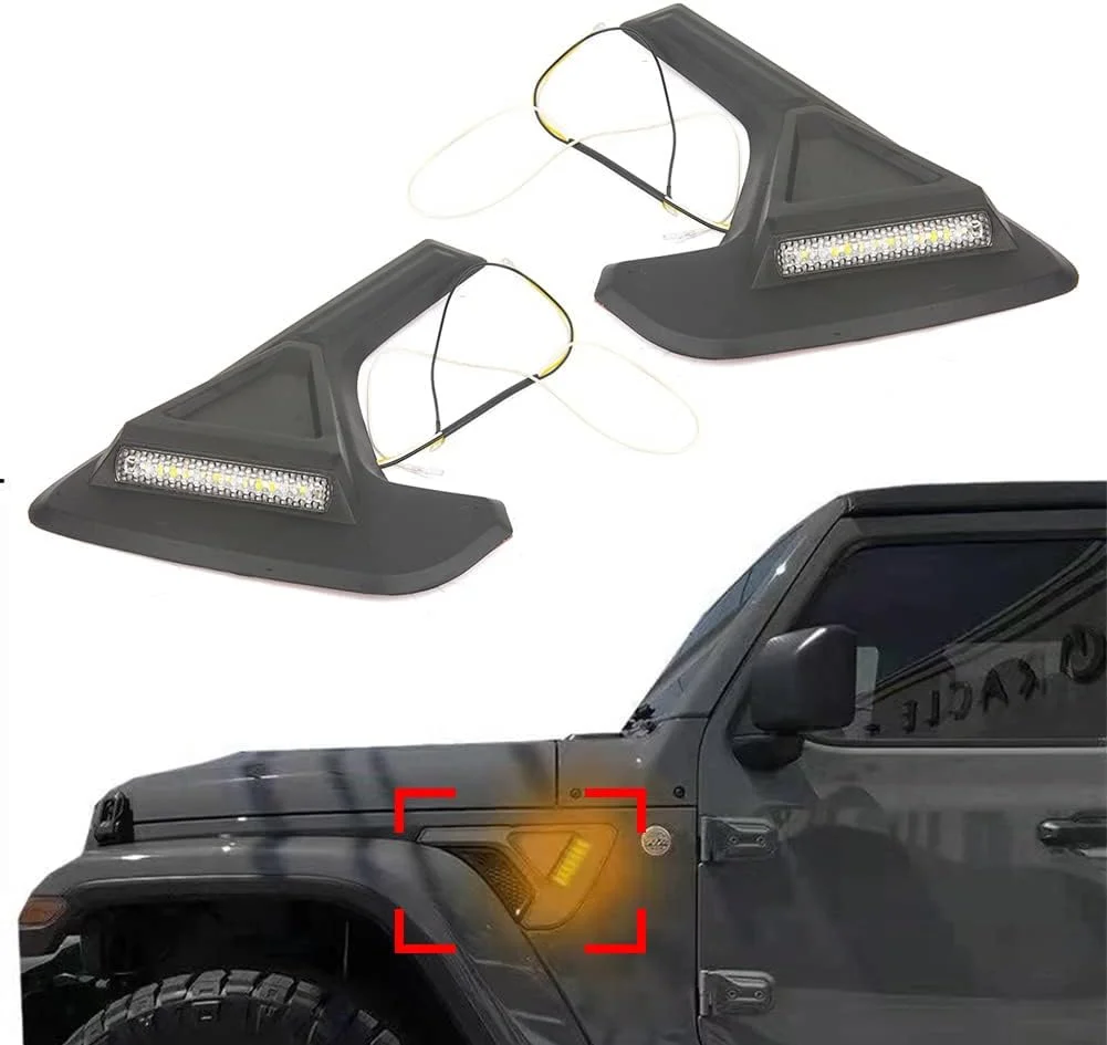 In Stock Black LED Fender Light Side Marker Turn Signals For Jeep Wrangler JL 2018-2022 JT 2020+