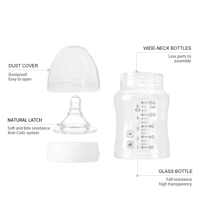 factory Customized BPA free High quality Borosilicate Glass Baby Feeding Bottles Food Grade baby milk bottle