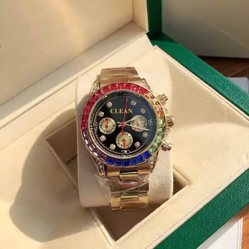 wholesale fashion luxury watches rainbow Diamond Luminous Men Waterproof Mechanical Watch Designer Brand Quartz Wrist Watches