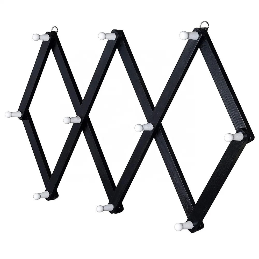 Wall mounted wooden hanger baseball hat rack 10 hook black and white rack telescopic rack