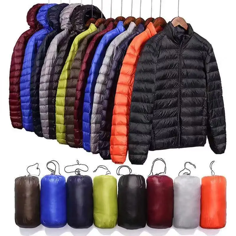 Cheap Light Warm Duck Feather Custom Logo Nylon Black Hooded Winter Bubble Puff Filled Down Puffer Jackets Coat for Men