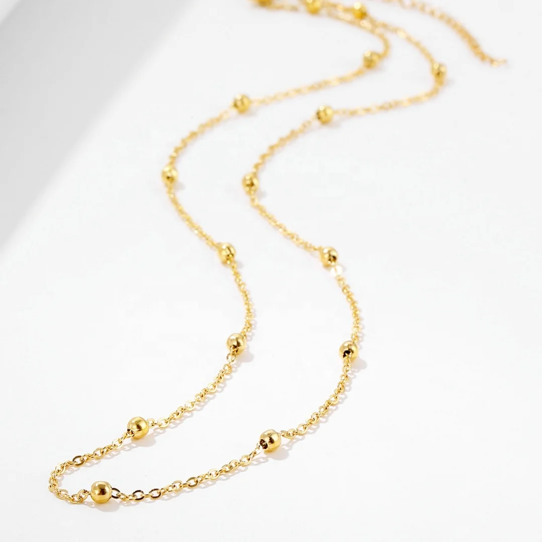 Модное элегантное темпераментное простое длинное ожерелье из бисера 18K Позолоченные ювелирные изделия из нержавеющей стали ожерелье свитер цепь