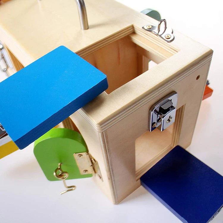 Educational tiger baby wooden montessori lock box sensorial material used toys set for preschool