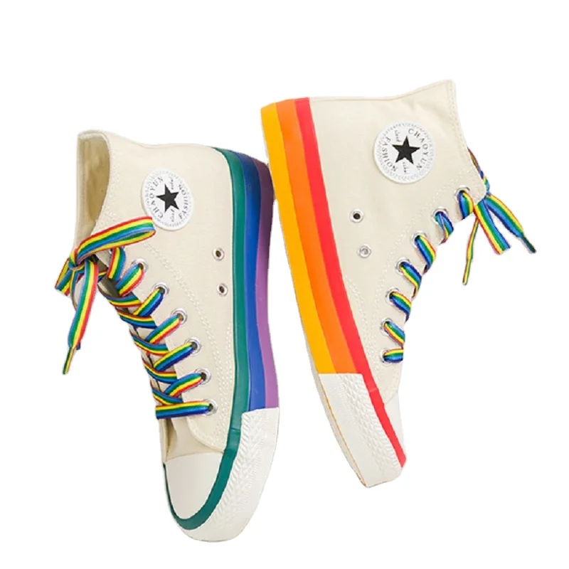 
Rainbow Bottom Casual Shoes Woman High Top Sneakers Canvas Spring Female Casual Shoes White Canvas Sneakers Oman 
