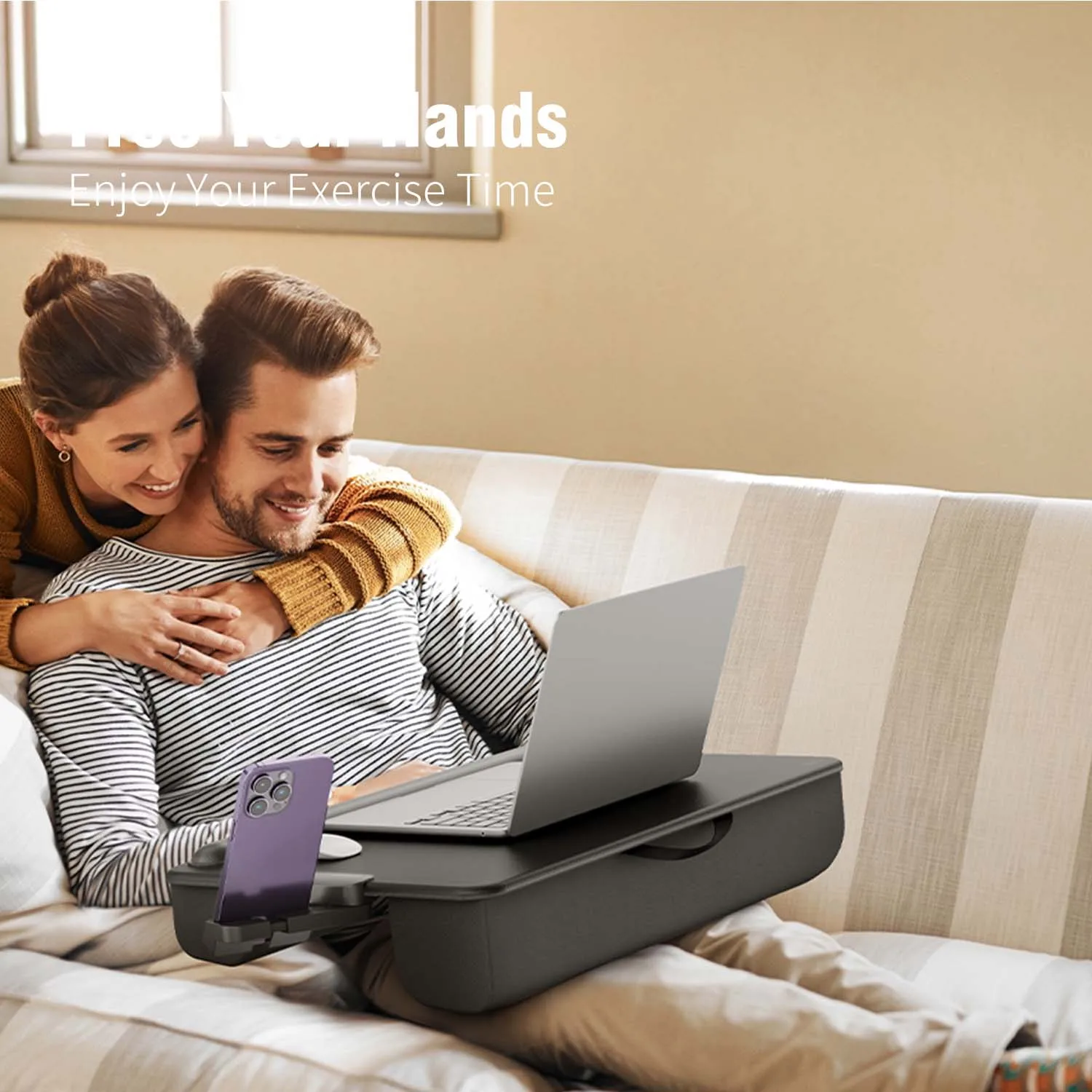 Lap Desk with Wrist Rest, Device Ledge, Drawer, Booster Cushion and Phone Holder - Black Carbon - Fits up to 17 Inch Laptops