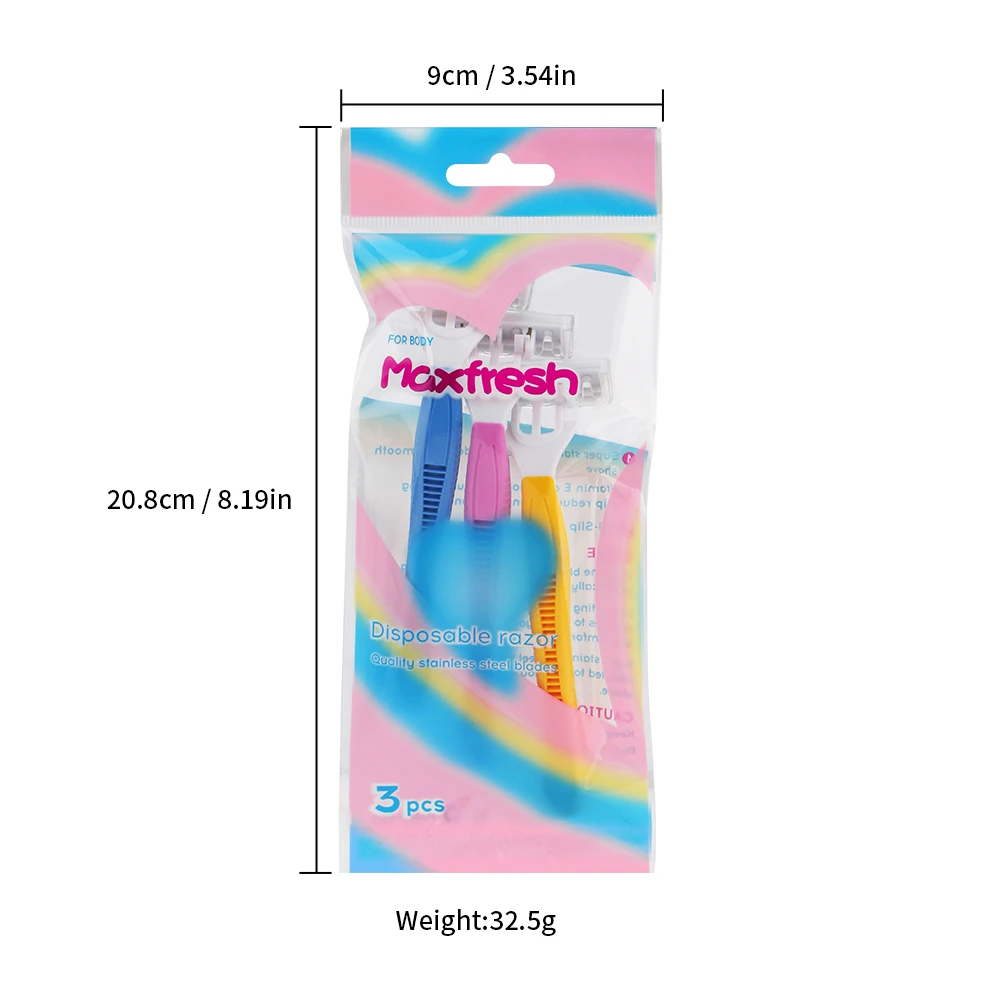 Triple Blade Disposable razor with Long Rubber Handle for Wet Body Shaving