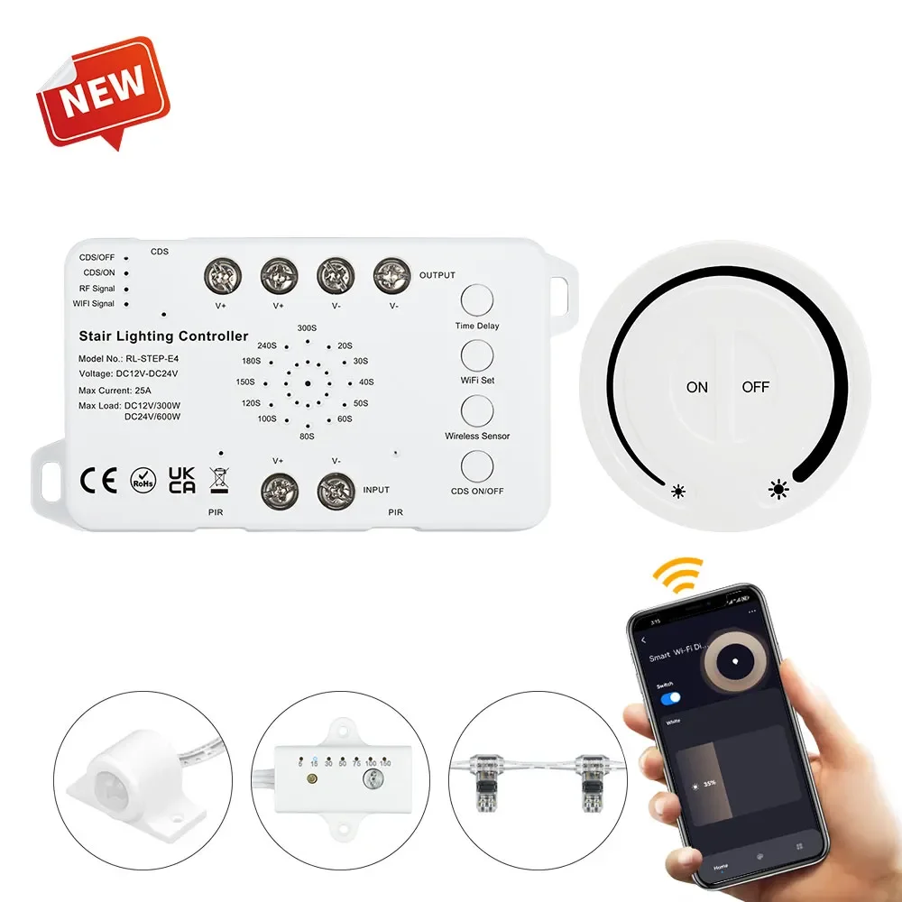 Step-E4 Single Color Main Cable Stair Lighting Controller Easy Version Stair Controller with Remote Switch Tuya App