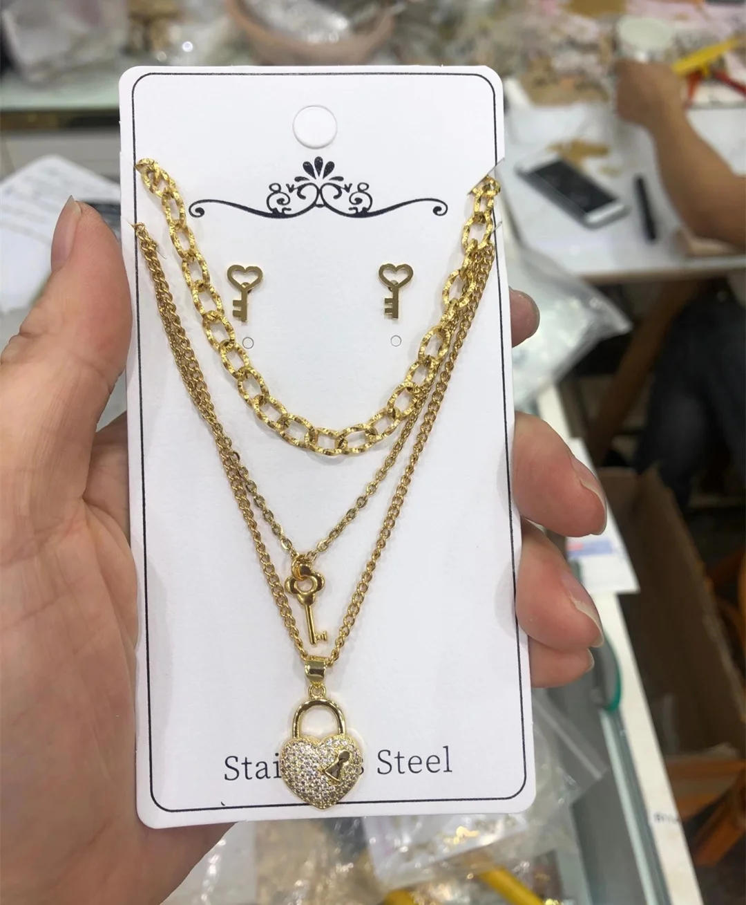 Jewelry Suit Couole Gift Classic Heart Shape CZ Micro Insert Accessories Popular Stainless Steel Jewelry Set