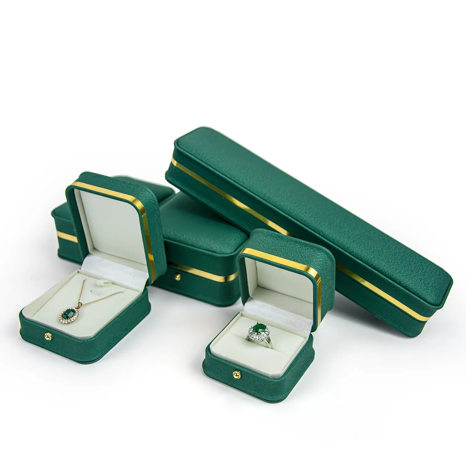 FORTE 2024 Small PU Leather Jewelry Boxes New Style Ring Necklace Pendant Gift Boxes with Gold Edge Set for ring box Packaging