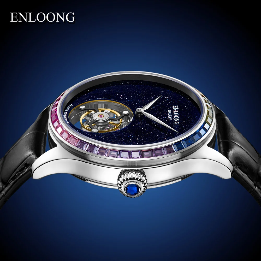 ENLOONG chinese classic Sapphire Galaxy Rainbow Manual Mechanical Flying Tourbillon Watches