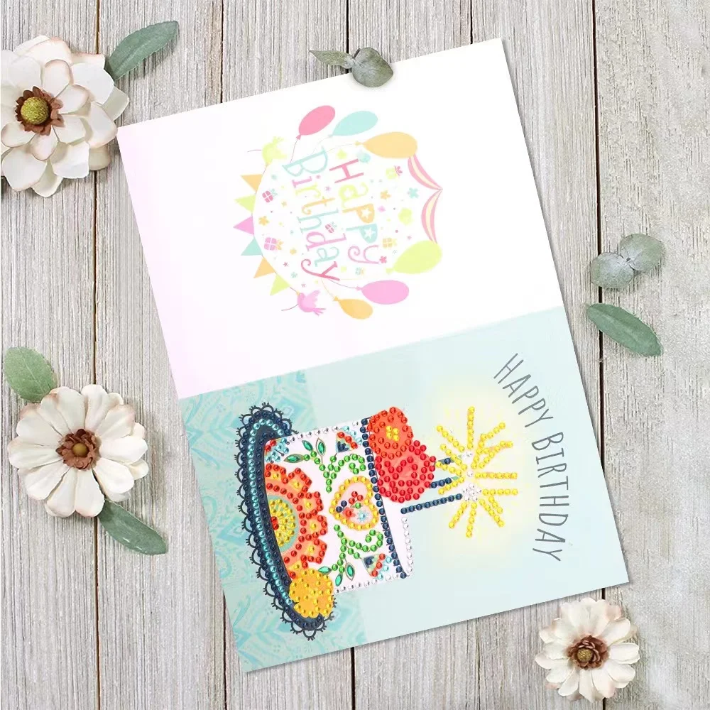 Happy Birthday 5D DIY Special Shaped Diamond Painting Birthday Single Greeting Cards