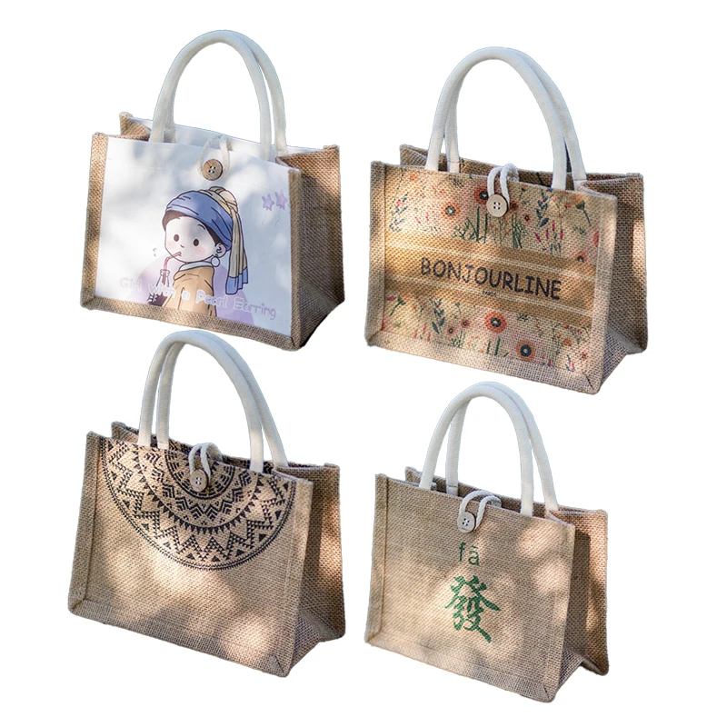 2024 environmentally friendly jute sail bag, coarse linen reusable linen beach bag, coarse linen handbag