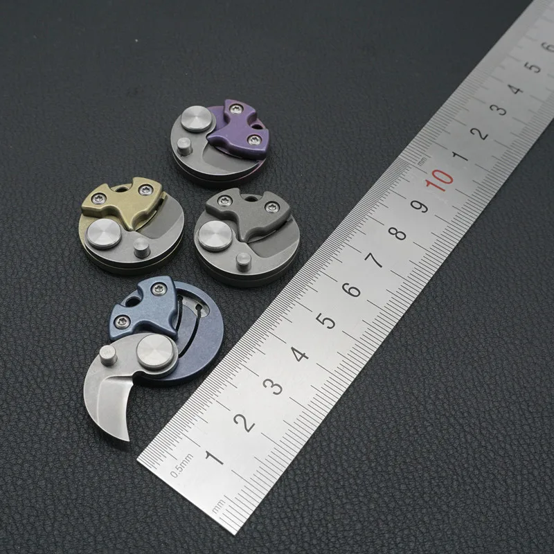 Mini Folding Self-defense Coin Knife Outdoor Camping Portable Knife Titanium Alloy Key Knife