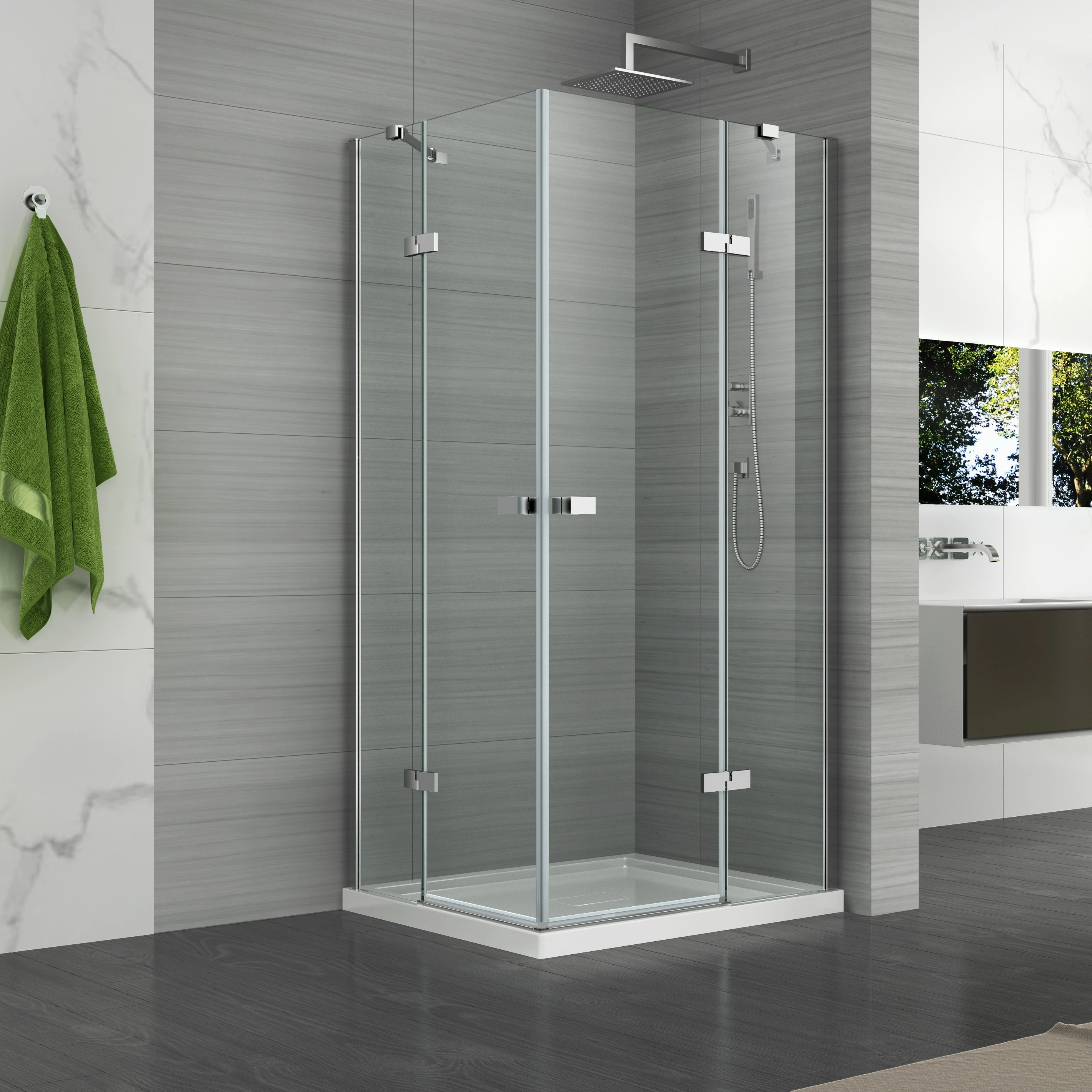 Frameless Hinge Square Simple Installation Big corner entry Shower Enclosure shower room