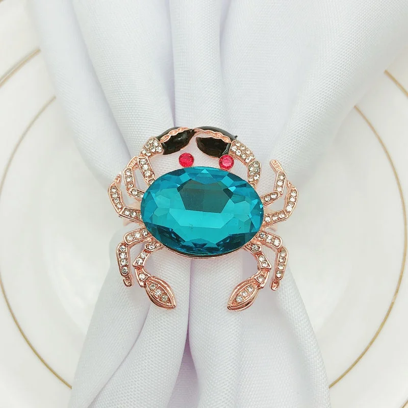 Luxury Rose Gold Crab Napkin Ring Christmas Blue Crystal napkin rings Animals Dinner Napkin Rings Wedding for Table Decoration