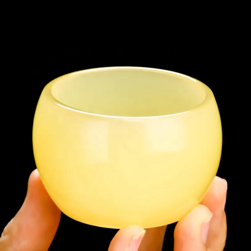 Wholesale Cheap Crystal Agate Tea Cup Yellow Color Glass Gemstone Bowl Chinese Folk Crafts Design for Decoration and Drinkware