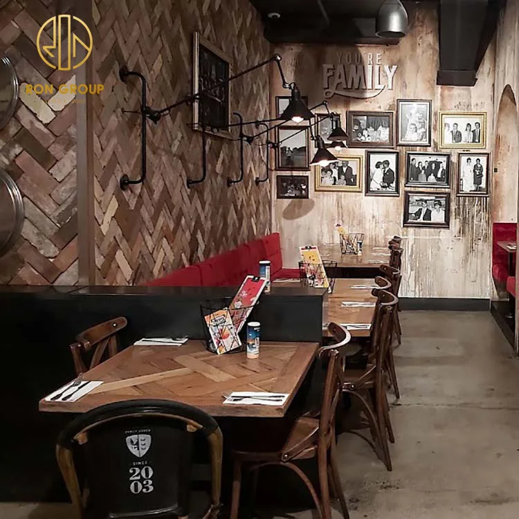 Custom Coffee shop fast food table Commercial furniture metal solid cafe wood wooden cafe restaurant table and chair set