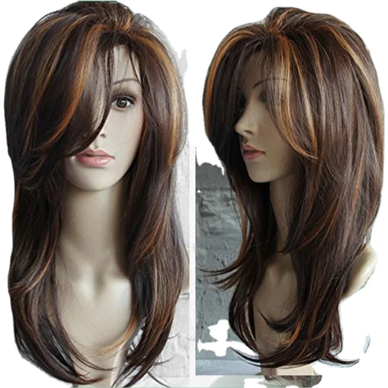  wholesale cross border real hair head set European and American wig women long straight blackAfrican