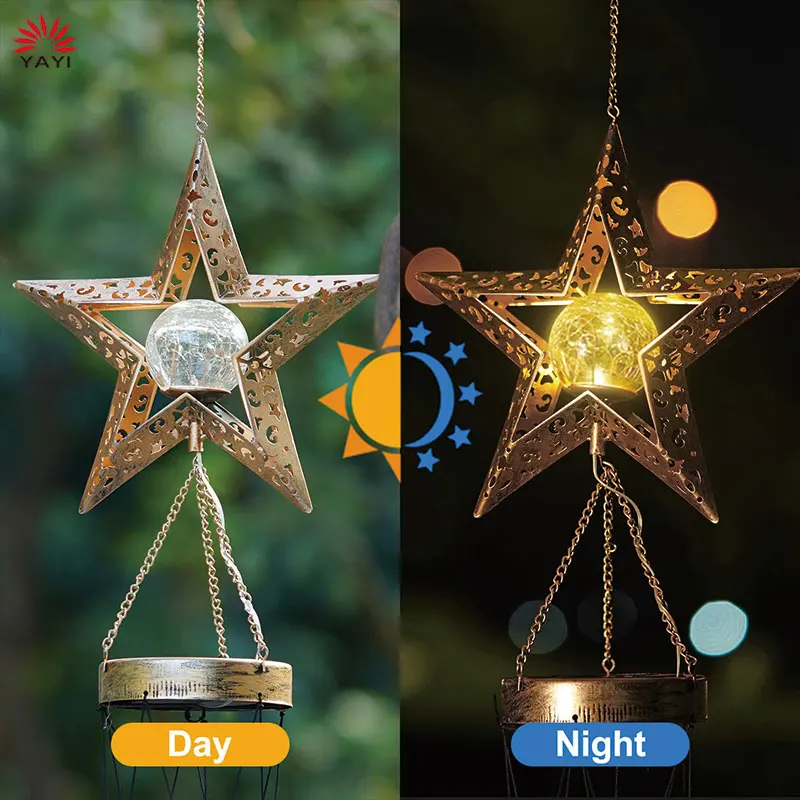 Star Crackle Glass Ball Mom Solar Garden Lights Sympathy Solar Wind Chimes
