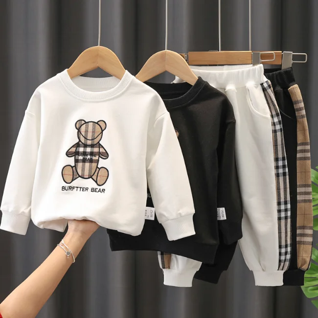 KS3668 Cute bear designer boys casual sport set new 2021 toddler tracksuit clothing sets